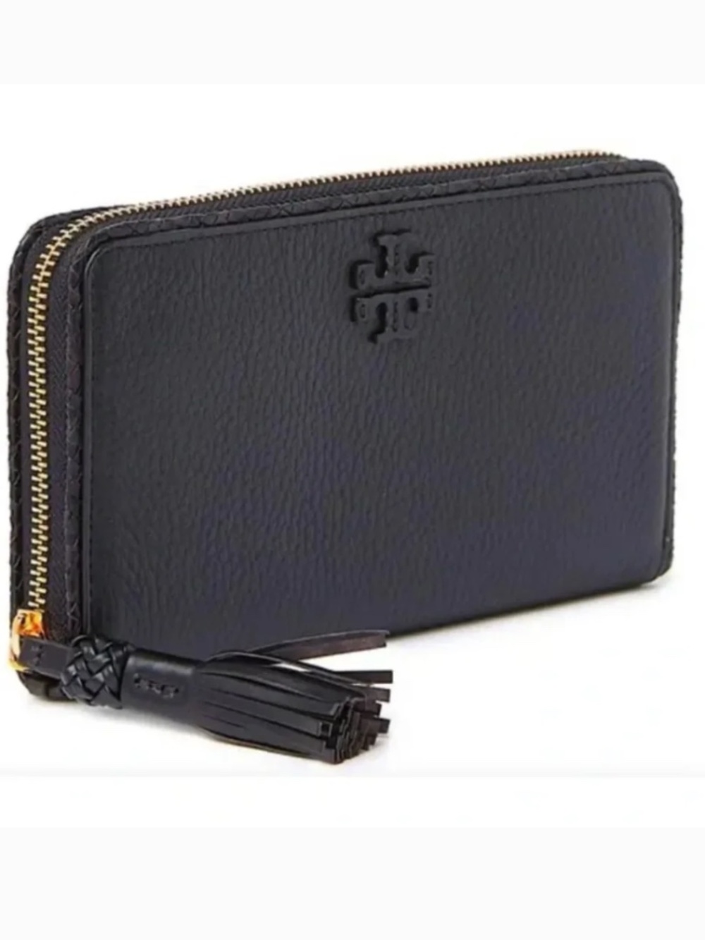 Tory Burch Taylor Zip Continental Pebbled Black Leather Wallet